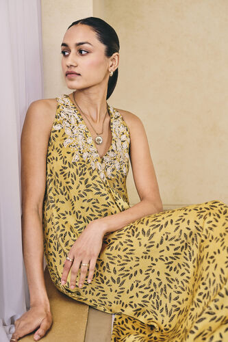 Leafbird Handcrafted Ajrakh A-Line Dress - Yellow, Yellow, image 5